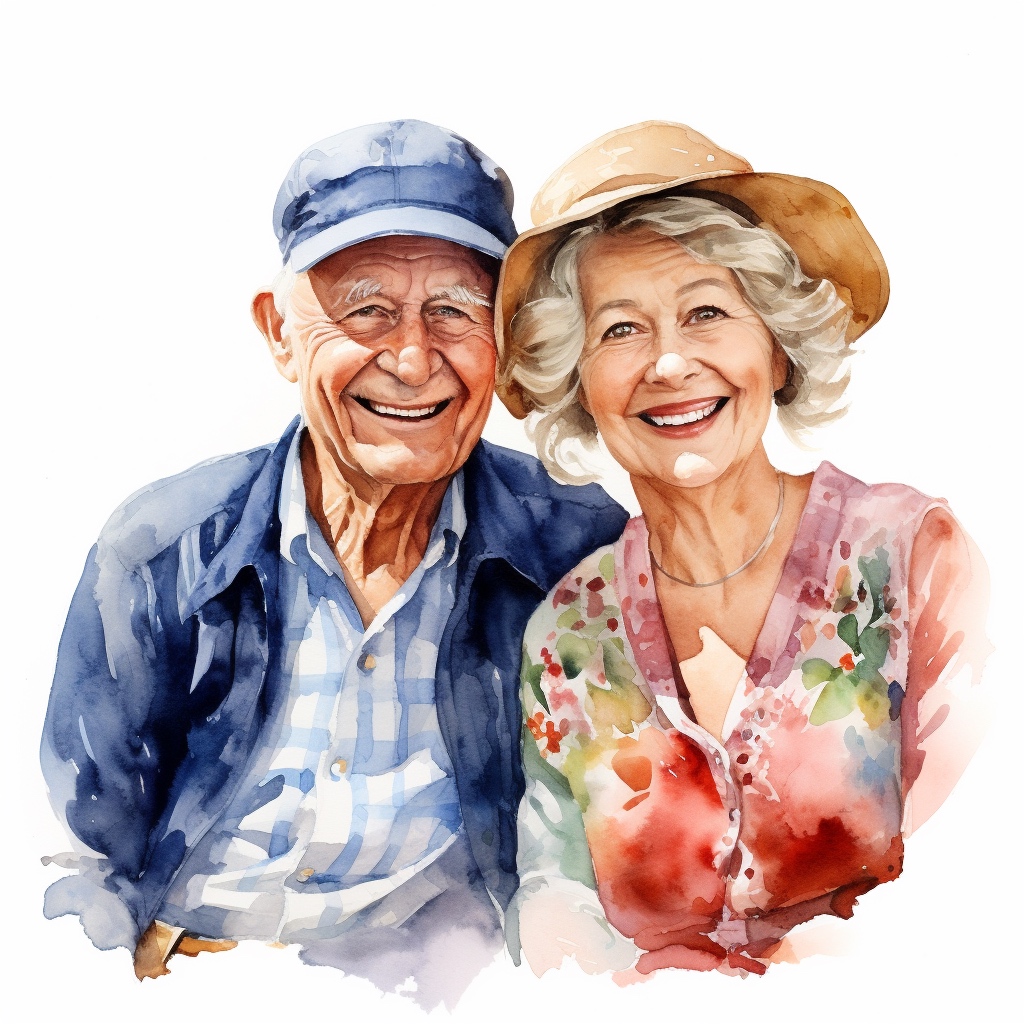 A cheerful elderly couple smiling